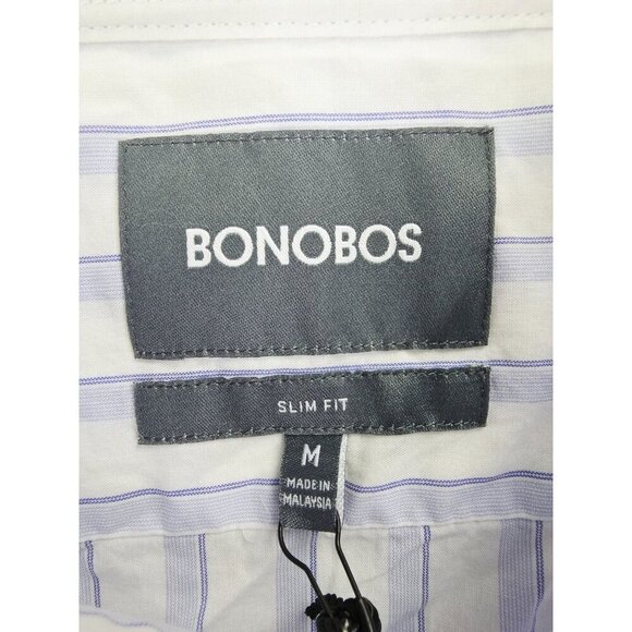 Bonobos Slim Fit Size Medium Mens White Blue Dtripe Button Down Cotton Shirt NWT - Picture 4 of 11